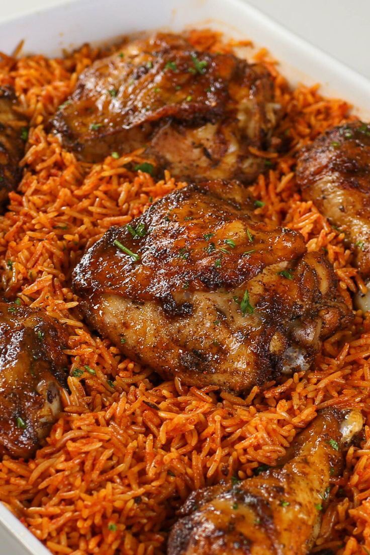 Jollof Rice with Fried Chicken or Tilapia